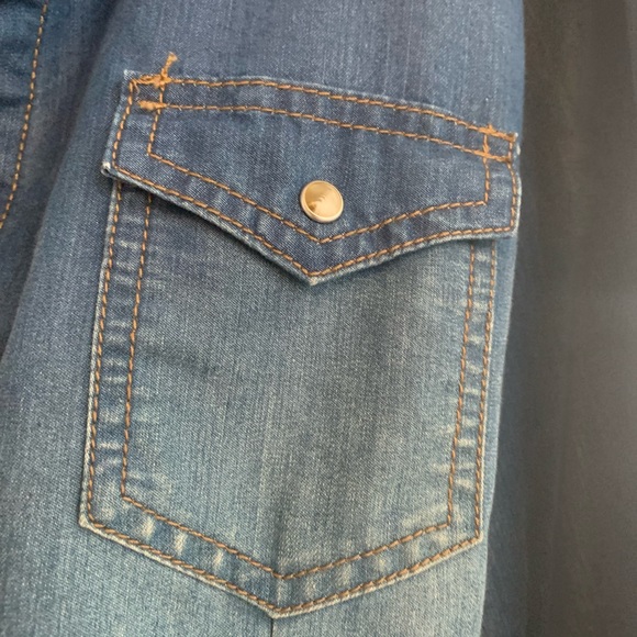 Wrangler Women’s Rodeo Denim Medium Western Cowgirl Belted Dress Blue Preowned - Picture 6 of 11